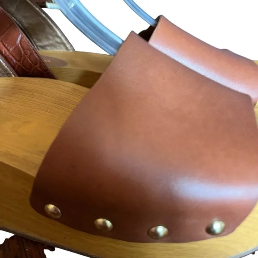 Sam Edelman Brynn Brown Leather Wedge Sandals Size 8 - Picture 4 of 15